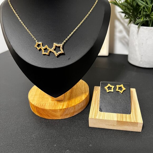 Stainless Steel Triple Star Pendant Neckless With Earrings Set - Picture 3 of 3